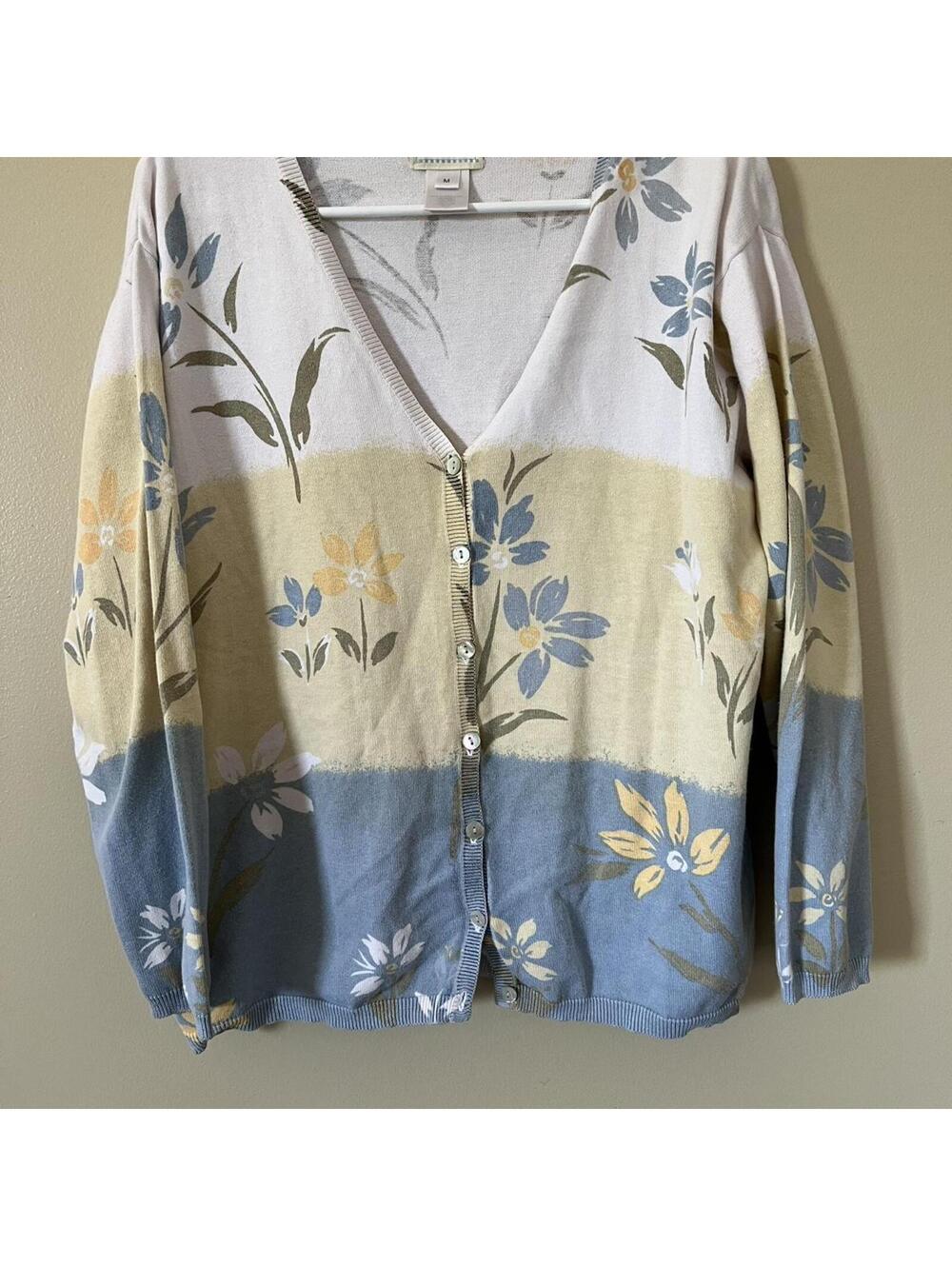 Susan Bristol Color Block Floral Cardigan Size M Women's